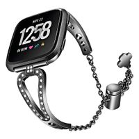 Jewonder Bling Bands Compatible with Fitbit Versa and Versa Lite for Women SE Special Edition Stainless Steel Metal Band Bangle Bracelet Accessories Black Bling
