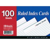 BAZIC 100 Ct. 4" X 6" Ruled White Index Card (Case of 24)