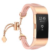 fastgo Compatible with Fitbit Charge 2 Bands, Slim Breathable Lightweight Replacement Leather Wristband Bracelet Sport Straps Compatible with Charge 2 HR Band for Women (Pink)