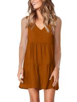 Amoretu Women's V Sleeveless Sundress Cover Up Tunic Dress for Summer Caramel M