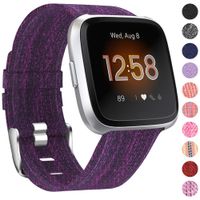 NANW Bands Compatible with Fitbit Versa, Versa Lite Edition Bands Small Large, Woven Fabric Accessories Strap Wristband Replacement Women Men (Dark Purple, Large (6.9"-8.9"))