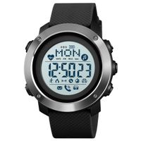 Tonnier Smart Watch Compass Pedometer Bluetooth LED Display Heart Rate Calories Clock for iOS and Android with Silicone Band Black Silver