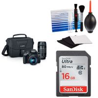 Canon EOS Rebel T6 Digital SLR Camera Kit with EF-S 18-55mm and EF 75-300mm Zoom Lenses (Black) + Free 16GB Memory Card and Cleaning Kit