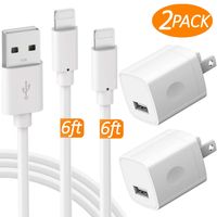 Replacement 2-Pack 5V USB Wall Charging Power Adapter + 2x 2 Meter Lightning USB Cables for Charge & Sync Compatible with Smartphone Devices X/8/7/6S/6/Plus/5SE/5S/iPod 5 Nano 7 (White)