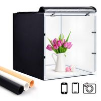 Deewin Photo Studio Light Box Portable Foldable 24 x 24 Inch Photography Shooting Tent Kit with Dimmable and Movable LED Lights,Carry Bag and 3 Color Backdrops (White Black Gold)