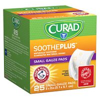 Curad Sootheplus Gauze Pads with Arm & Hammer Baking Soda, 2" X 2", 25Count