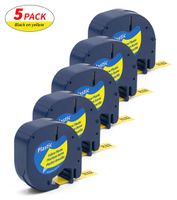 Label Orison LetraTag Refills Label 91332 S0721620 Plastic Tape Cassette Compatible with DYMO Label Maker LT100H LT100T Plus,Black on Yellow 1/2 Inch x 13 Feet 12mm x 4m,5Pack