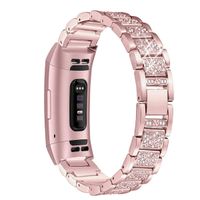 Mtozon Metal Bands Compatible with Fitbit Charge 3, Replacement Metal Rhinestone Bling Bracelet Wristband for Women, Rose Gold