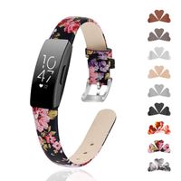 GVFM Band Compatible with Fitbit Inspire Bands/Inspire HR Band, Genuine Leather Slim Soft Strap Wristbands Accessories Replacement for Fitbit Inspire Fitness Tracker (S(5.5"-6.7"), Pink Floral)