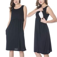 Iusun Women's Maternity Dress with Pockets O-Neck Sleeveless Layer Sundress Nursing Breastfeeding Pregnants for Summer Daily Vacation Holiday