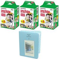 Fujifilm INSTAX Mini Instant Film 60 sheets White (3x Twin Pack) With Photo Album 64 Pockets Blue Value Set Bundle For Fuji Mini 8 7s 25 50s 90 SP-1 Printer