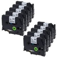 TZe Tape for Brother P-Touch Cube, PTD600, PTD400AD, PT-D210 Label Maker, Standard Laminated TZe-211 TZ211 1/4 Inch (0.23 Inch) Black on White, 26.2 Feet (8m), 10 Pack