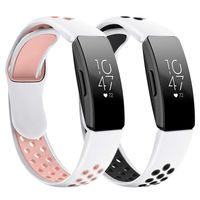 Lintelek Replacement Bands Compatible with Fitbit Inspire HR,Soft Friendly Silicone Wristband,Washable Breathable Straps for Sports Women Men,Small Large (White Black+White Pink, Large)