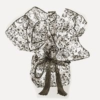 28" Sheer Organza White/Black Damask Gift Wrap w/ Tassel