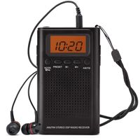 Horologe Portable Pocket Handy AM/FM Radio-Battery Operated, Sleep Timer, Preset, Earphone Jack, Powered by 2 AAA Batteries ..., Black with Earphone