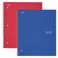 Five Star Spiral Notebooks, 1 Subject, Wide Ruled Paper, 100 Sheets, 10-1/2" x 8", Blue, Red, 2 Pack (38220)