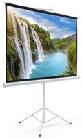 Displays2go, Projector Screen with Tripod Stand, Aluminum and PVC Construction, Floor Standing Design - Silver Finish (PRSTRI90)
