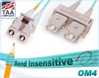 14M OM4 LC SC Fiber Patch Cable | Bend Insensitive Plenum 100G Duplex 50/125 LC to SC Multimode Jumper 14 Meter (45.93ft) | Length Options: 1M-300M | FiberCablesDirect - Made in USA | ofnp sc-lc Aqua