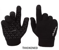 Achiou Winter Knit Gloves Touchscreen Warm Thermal Soft Wool Lining Elastic Cuff Texting Anti-Slip 3 Size Choice for Women Men (Black Thick, Medium)