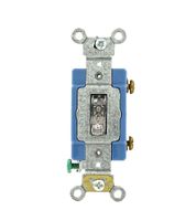 Leviton 1201-LHC 15 Amp, 120 Volt, Toggle Lighted Handle, Illuminated Off Single-Pole AC Quiet Switch, Extra Heavy Duty Grade, Self Grounding, Clear
