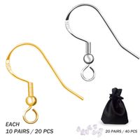 40pcs Earring Hooks 925 Sterling Silver Gold Hypoallergenic Earrings Fish Hooks with 40pcs Earring Backs Rubber Findings for Jewelry Making DIY