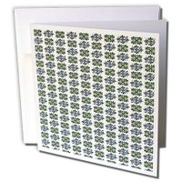3dRose Vintage Blue and Green Flowers Squares Pattern - Greeting Cards, 6 x 6 inches, set of 12 (gc_168075_2)