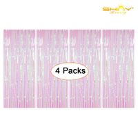 Foil Fringe-Backdrop-12FTX8FT-Transparent White Tinsel Metallic Fringe Curtains Shinny Party Accessory(Pack of 4)
