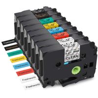 Replace P Touch TZe 12mm 0.47 Inch Standard Laminated Label Tape (Clear/White/Red/Blue/Yellow/Green,Gold/White on Black),Compatible with Brother P-Touch PT-D210 PT-H110 PT-D200 Label Maker,1/2 inch,8P
