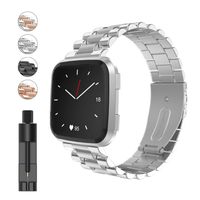 Smasy Band Compatible with Fitbit Versa/Versa 2/Versa Lite Edition, Women Men Stainless Steel Metal Solid Replacement Wristbands for Fitbit Versa Smart Watch (Silver)