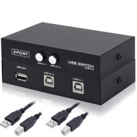 2 Ports USB Selector Switch for PC Sharing Switch Hub Box,Printer Splitter for Two Computers Sharing 1 Scanner Printers Projector Camera and Keyboard with 2 Pack USB A to A Cable
