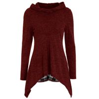 Women's Long Sleeve Hooded Sweatshirt,Ladies Casual Back Plaid Patchwork Blouse Shirts Irregular Pullovert Top
