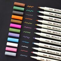 Premium Metallic Marker Pens, Set of 12 Assorted Colors for Adult Coloring Books, Art Rock Painting, Card Making, Metal and Ceramics, Glass - Fine Tip
