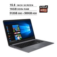 Asus 2019 VivoBook A12 15.6-Inch FHD 1080P Laptop - AMD Quad Core A12-9720P up to 3.6 GHz, AMD Radeon R7, 16GB DDR4 RAM, 512GB SSD (Boot) + 500GB HDD, Bluetooth, WiFi, Windows 10