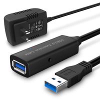 RSHTECH USB 3.0 Active Extension Cable 32 Feet with 5V 2A Power Adapter, USB 3.0 Extender Male to Female Cord with Built-in Signal Booster Chips for Xbox, PS4, USB Printer, Mouse, Keyboard, etc