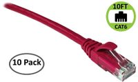 CAT6 Snagless Patch Cord UTP Network Ethernet Cable - 10 FT (Red) - 10 Pack