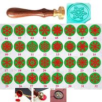 MNYR 32 Styles Vintage Christmas Snowflake Decorative Flower Wax Seal Sealing Stamp Curlicue Wedding Invitations Love Valentine's Day Gift Cards Embellishment Cutomize Seal Stamp Rosewood Handle Set