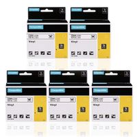 Compatible Dymo Rhino Vinyl Industrial Labels 18444 S0718600 Black on White 1/2"X18' for Dymo Rhino Printers Rhino 4200, Rhino 5000, Rhino 5200, Rhino 6000, 5-Pack