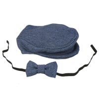 Fdit Newborn Baby Boys Photography Cap Hat Bow Tie Props Costume Clothing Headdress Accessories Elegant Gentleman Style (Deep Blue)