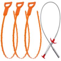 Vastar 4 in 1 Drain Snake Hair Drain with 3 Packs Drain Auger Clog Remover Cleaning Tool & 1 Pack Drain Relief Tool (3+1) for Kitchen Sink Bath Tub Bathroom