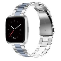 Wearlizer Stainless Steel Compatible for Fitbit Versa/Versa 2 /Versa Lite/Versa SE Bands Women Men,Ultra-Thin Lightweight Replacement Band Strap Bracelet Compatible for Fitbit Versa (Grey+Silver)