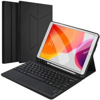 Compatible with Bluetooth Keyboard Case for iPad 10.2 2019, Wireless Rechargeable Detachable USA Flip Keyboard Case with Auto Sleep/Wake Function (Black)