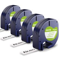 Replace DYMO LetraTag Refills 91330 Paper for DYMO LetraTag LT-100H, LT-100T, LT-110T, QX50 Label Maker Labeler 10697, Black on White Tapes, 12mm x 4m, 1/2 Inch x 13 Feet, 4 Pack