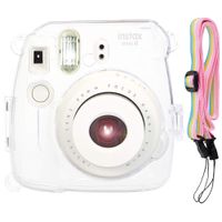 SAIKA Protective PVC Hard Case for Fujifilm Instax Mini 8 / Mini 8+ / Mini 9 Instant Camera with Adjustable Rainbow Shoulder Strap - Transparent