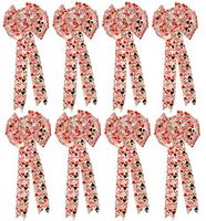 8 Valentine White Wired Satin Bows with Multi Colored Heart Pattern! 9.85x22.83IN