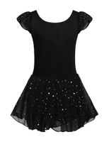 Arshiner Girls Ruffle Sleeve Ballet Dance Dress Tutu Skirted Leotard, 8-9 Years, Black