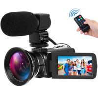 YEMIUGO Digital Camcorders Full HD 1080P 30FPS 24MP Video Camera 16X Digital Zoom IR Night Vision Digital Camcorder with External Microphone and Wide Angle Lens