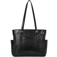 Laptop Totes for Women Genuine Leather Briefcase Large Ladies Shoulder Bag Work Handbags 15.6 Inch Computer Black