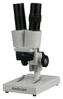 AmScope SE104-P Portable Binocular Stereo Microscope, WF10X Eyepieces, 20X Magnification, 2X Objective, Ambient Lighting, Reversible Black/White Stage Plate, Pillar Stand