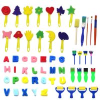 Kids Art & Craft 56 Pieces Sponge Painting Brushes Kids Painting Kits Early DIY Learning include Foam Brushes,Art Craftssponge brush, flower pattern brush, Brush set and 26 English letters