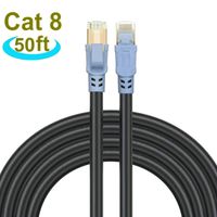 Cat 8 Ethernet Cable 50 Ft Internet Network Cord, Higher Speed Than Cat 7 Cable, 26AWG 40Gbps 2000Mhz SSTP Cat 8 Cable with Gold Plated RJ45 Connector for Router, Modem, Gaming, Xbox (50 ft / 15m)